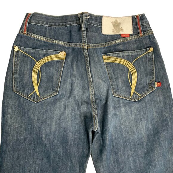 Vintage Y2K Stash House Denim Jeans 34 Med Wash Distressed Straight Embellished - Picture 4 of 8
